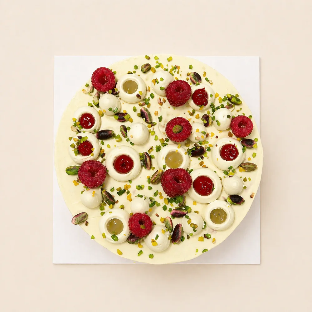 Tarte pistache et framboises signée Pistache